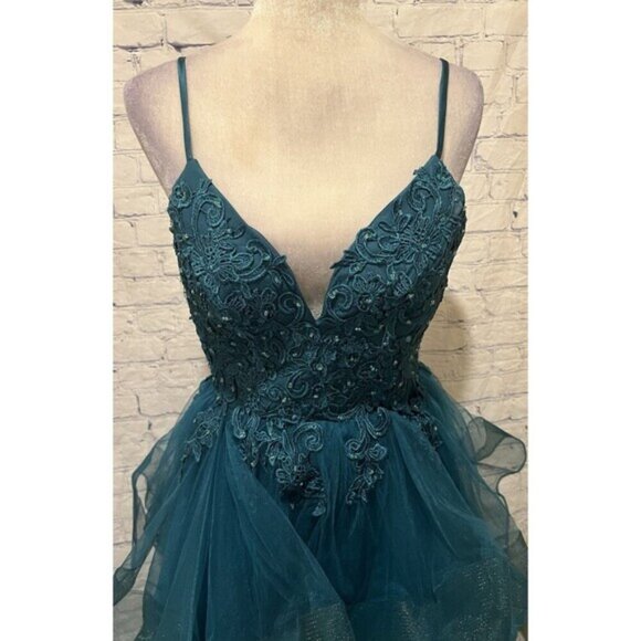 Teal Tulle Prom Dress Gown Formal Dance Event Size 4 - Picture 3 of 12
